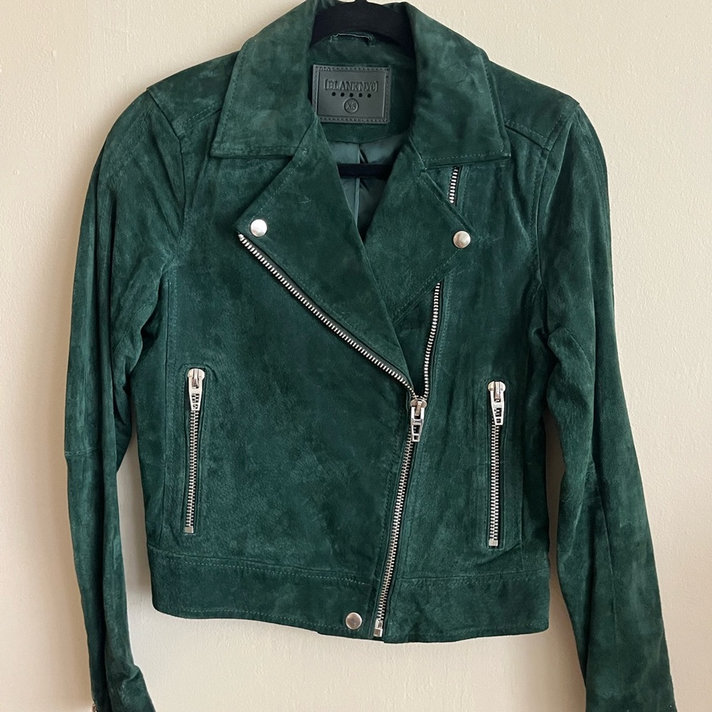 Blank NYC Women's Green Suede Moto Jacket